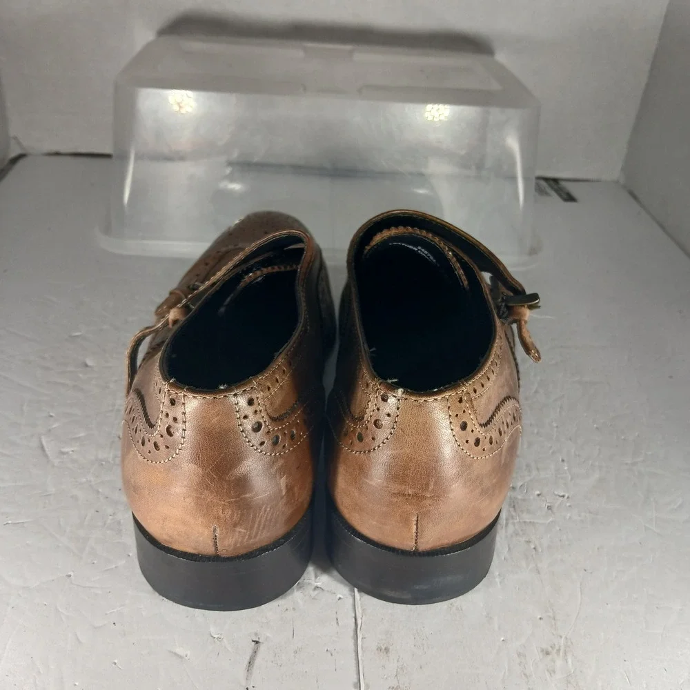 Giorgio Brutini Double Monk Strap Shoes 9.5M Tan Leather Wingtip Brogue X474